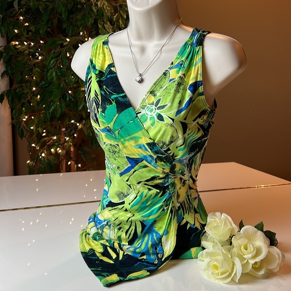 🌴CACHE FLORAL TROPICAL V NECK RUCHED SIDE TOP SIZE SMALL🌺🌴 - Picture 2 of 13